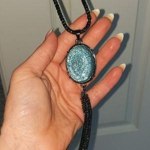 Long Dark Silver and turquoise necklace
